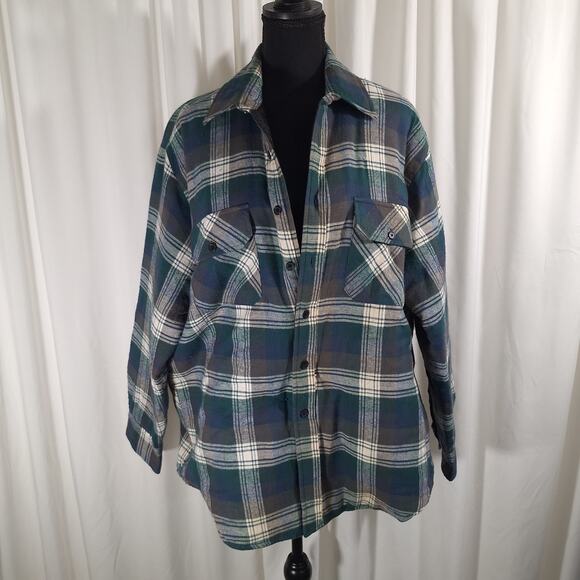 David Taylor XL Quilted Flannel Jacket Blue Cream Plaid Vintage Sears with tags - Picture 2 of 16